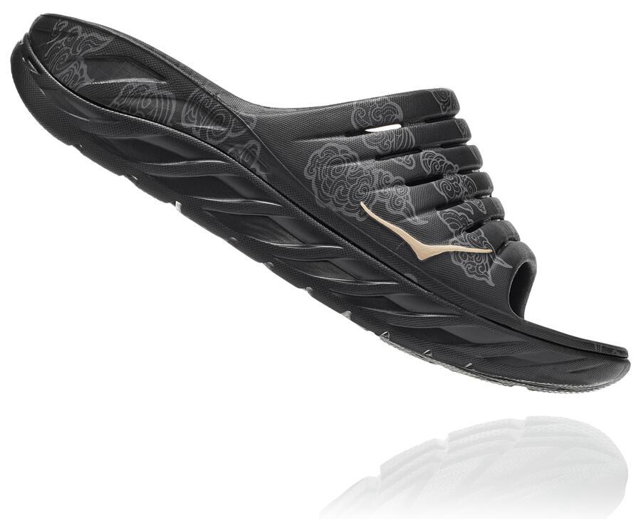 Hoka One One Mens Slide - Ora Recovery CNY - Black/Gold - KXUP86274
